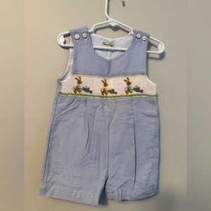 Classy Couture Smocked Bunny Blue Gingham Jon Jon